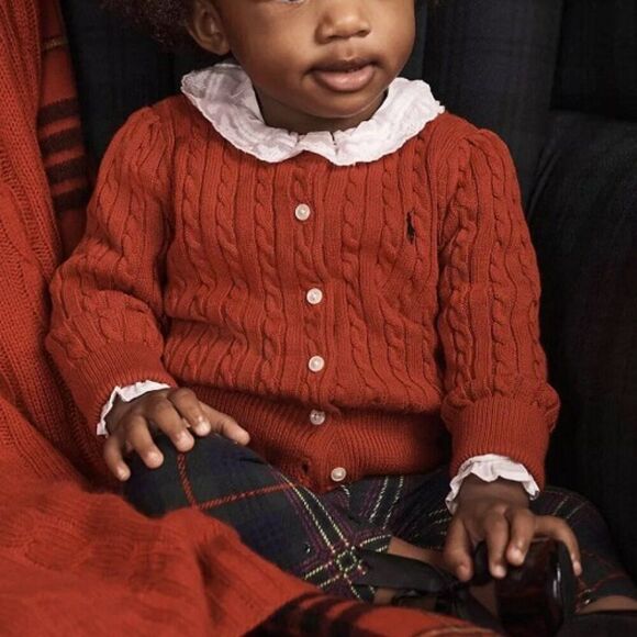 Polo Ralph Lauren Girls Cable Knit Cardigan Sweater Free Bow Red Size 3M NWT - Picture 1 of 5